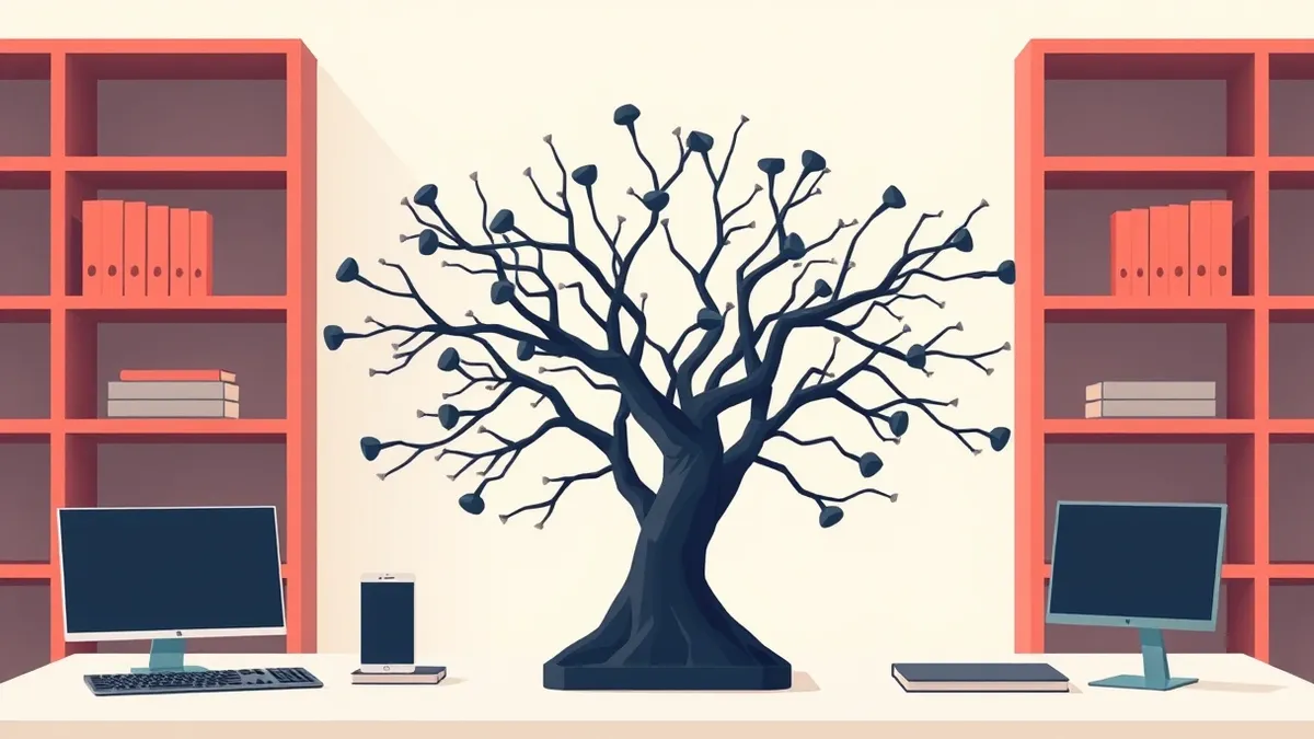 Illustration: A transparent glass directory tree structure sits on a white table.
