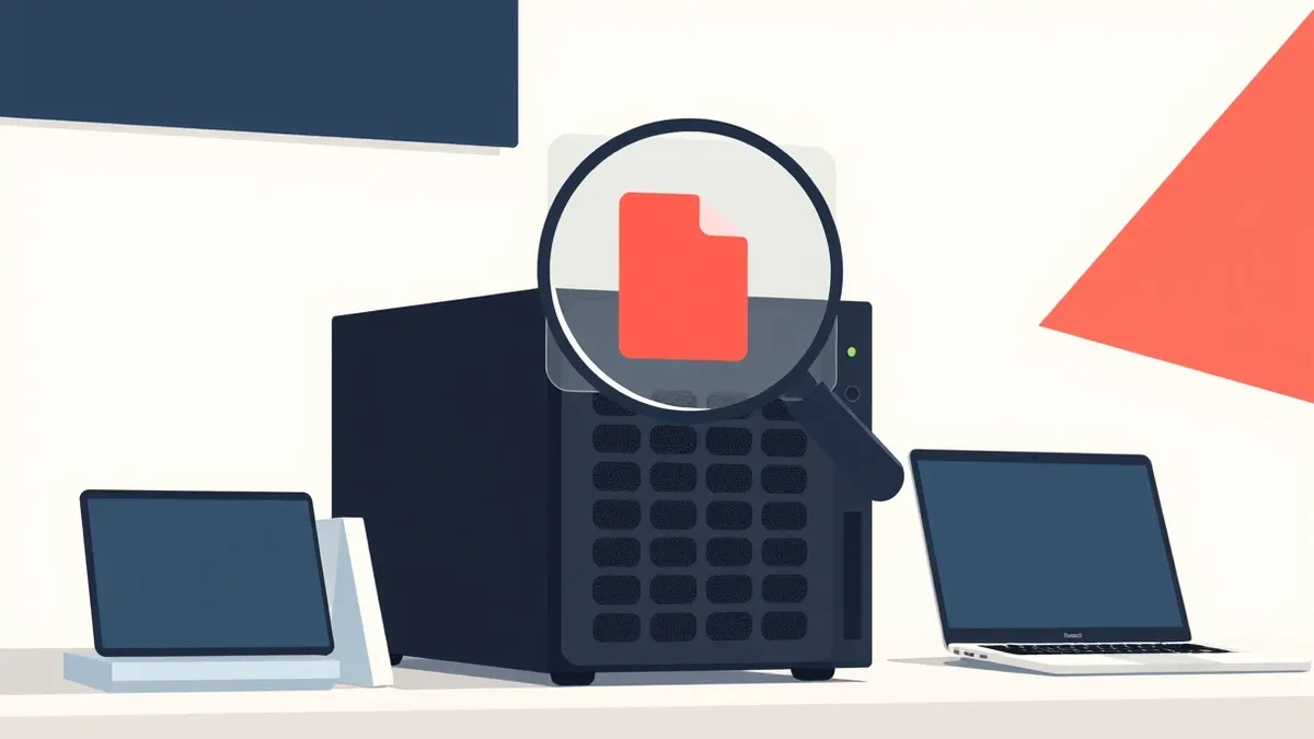 Illustration: A sleek black server sits on a clean white desk.