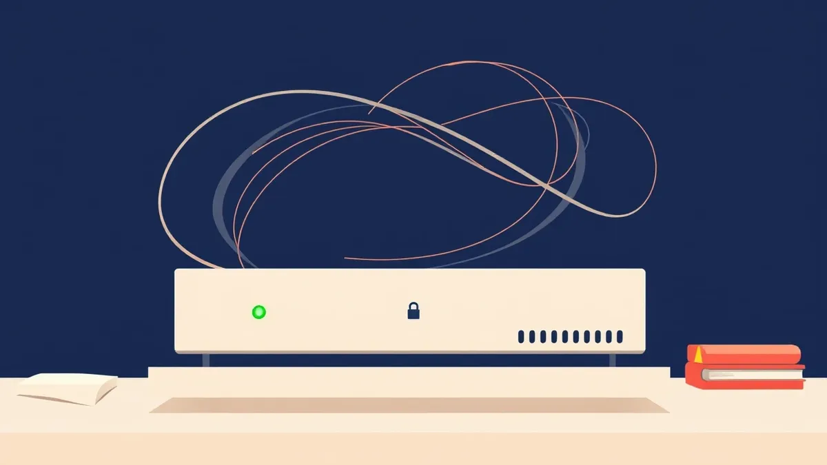 Illustration: A sleek server blade sits on a clean desk, its single status light pulsing with a steady green rhythm.