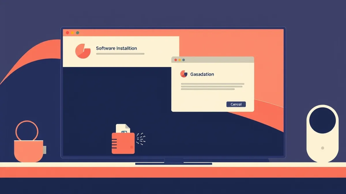 Illustration: A generic software installation window sits open on a clean desktop.