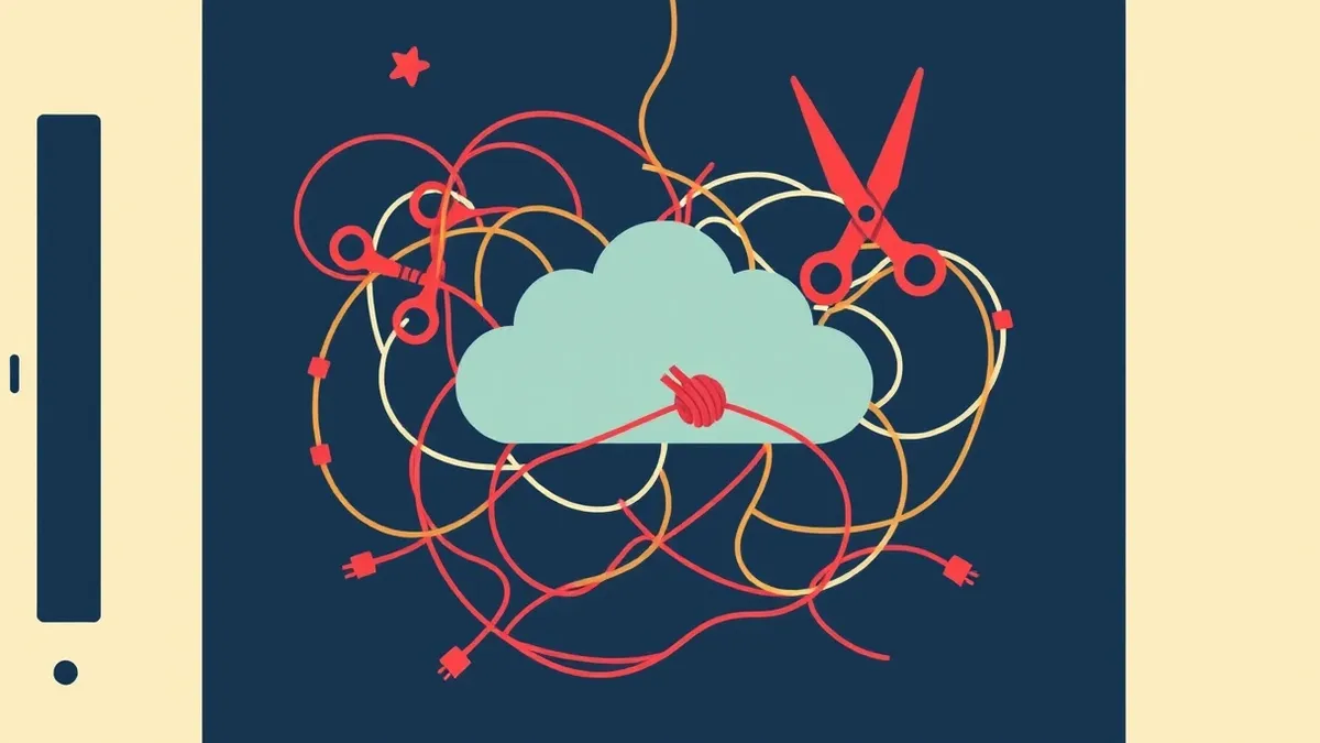 Illustration: A tangled web of colorful threads surrounds a central cloud shape.