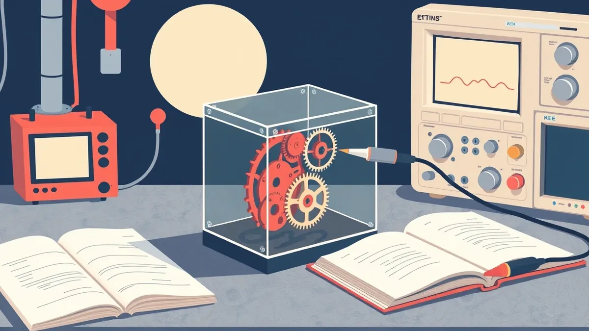 Illustration: A transparent crystal box sits on a metal workbench, its internal gears turning in perfect rhythm.