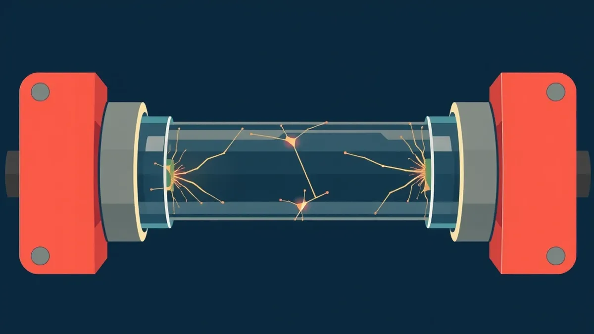 Illustration: A transparent glass tube connects two solid metal endpoints, with glowing data packets flowing safely through the clear middle section.