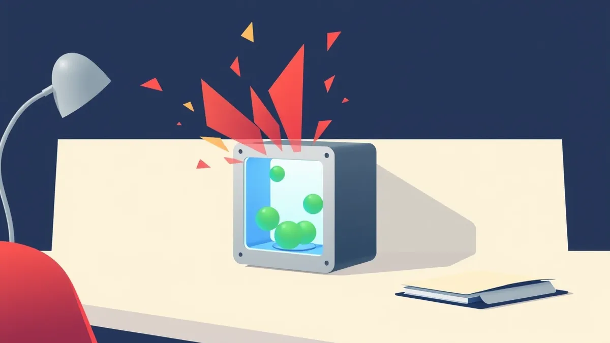 Illustration: A sleek silver firewall box sits on a clean white desk.