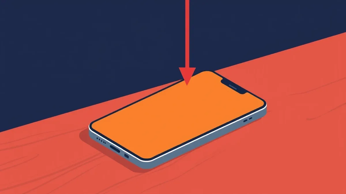 Illustration: A smartphone rests on a wooden table with its screen glowing in bright amber light.